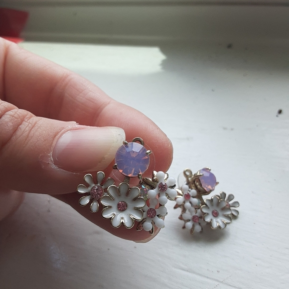 Adjustable Front & Back Rhinestone Flower Earrings - Picture 3 of 6